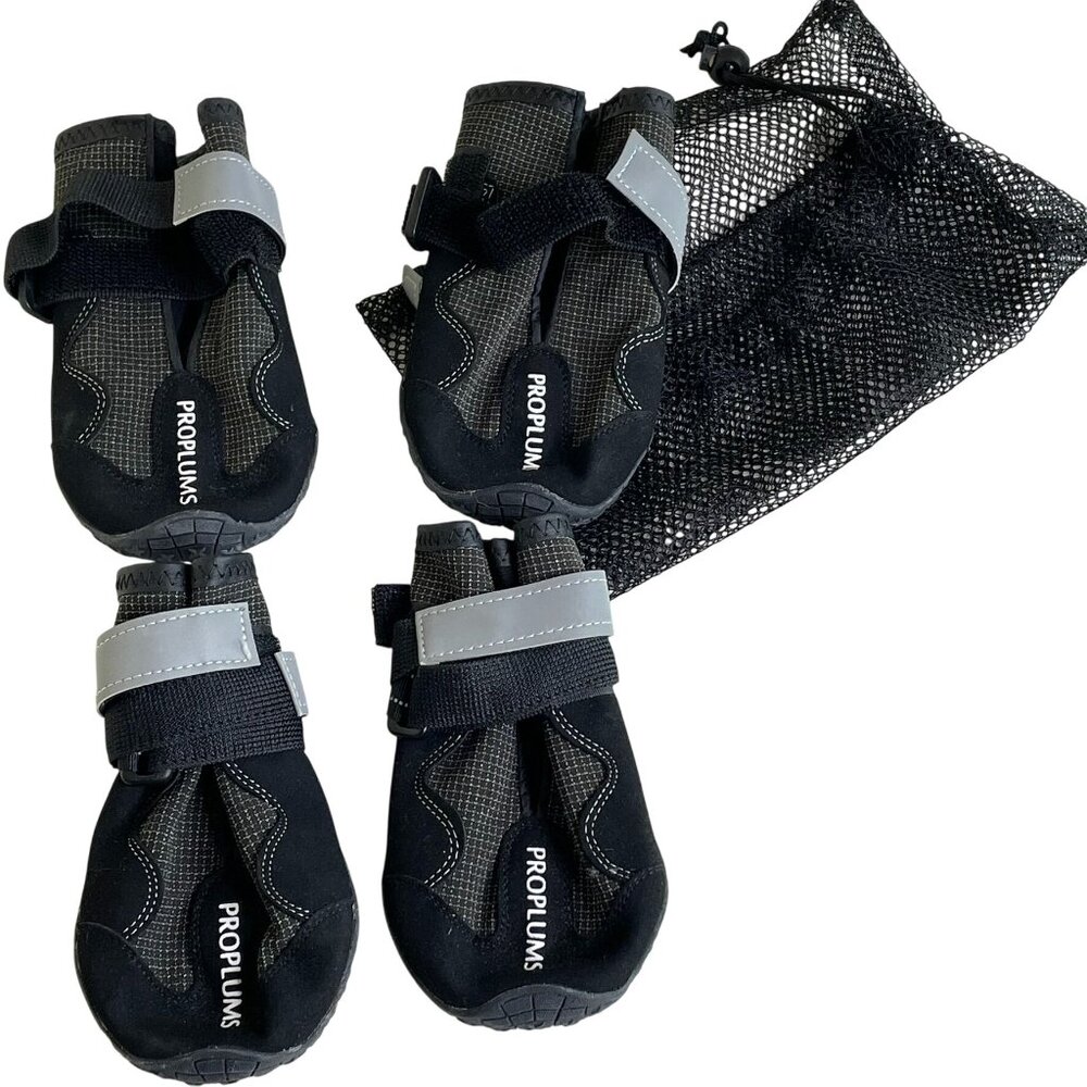 4 Large Proplums Dog Shoe Boots Paw Protectors Reflective Strip Anti Slip u w Ba